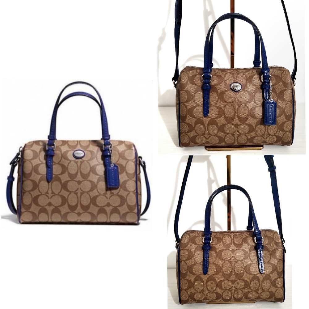 COACH Peyton Signature Bennett Mini Satchel Purse Handbag Khaki/Blue